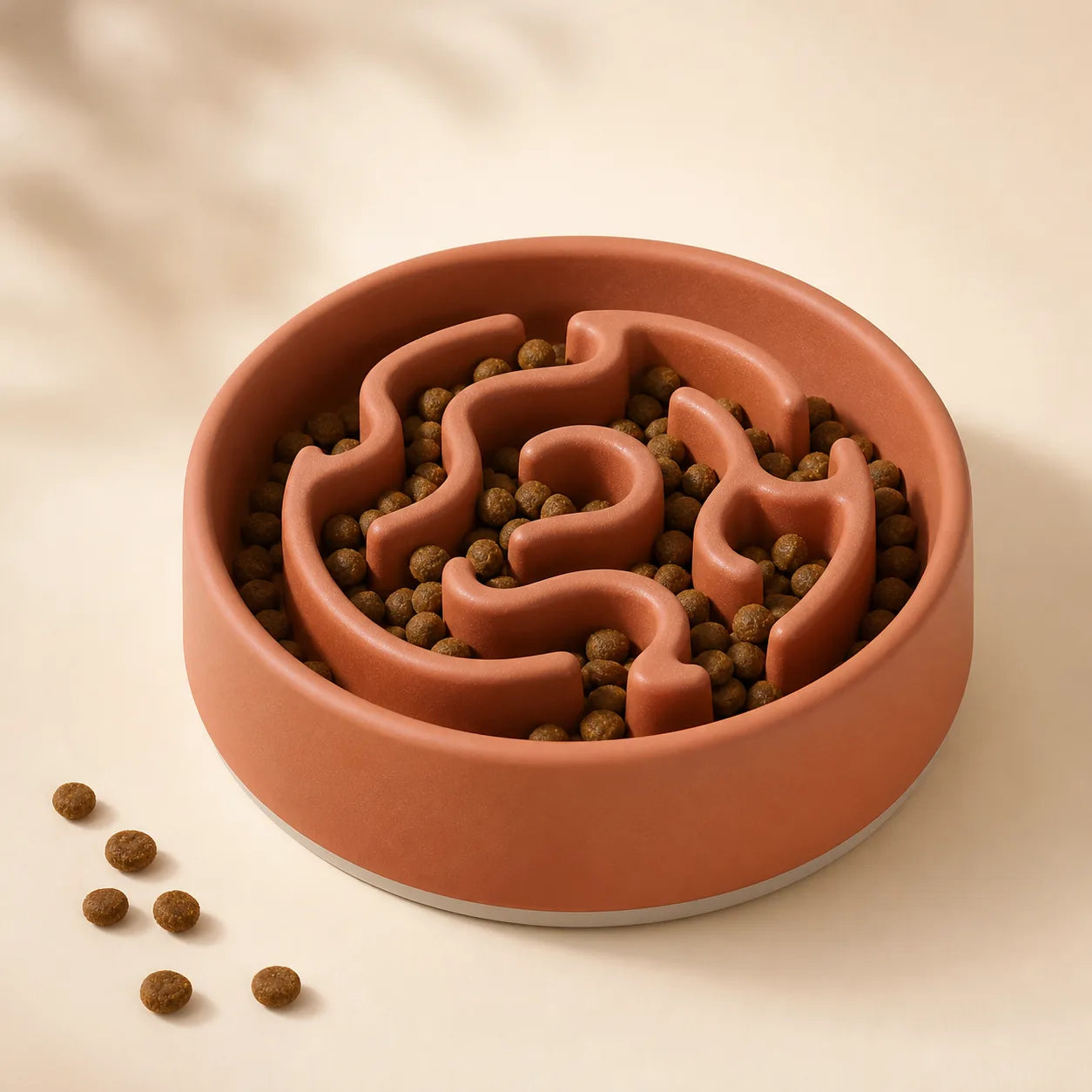 Terracotta maze-style dog bowl